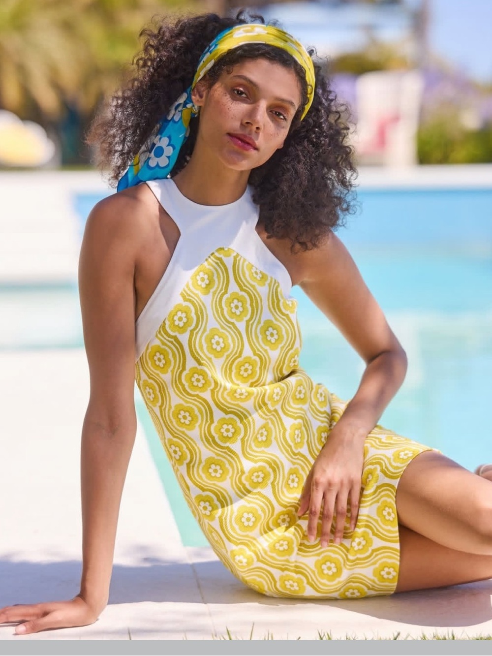 Trina Turk Sleeveless Yellow Floral Halter Dress